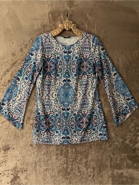 Shop the Trends Blue Medallion Print Scoop Neck Tunic Top Women’s Size L